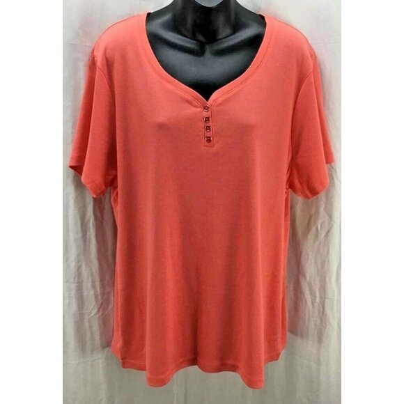 Karen Scott Top Plus 2X Orange Scoop Neck New - Picture 1 of 5